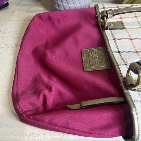 Coach Heritage Tattersall Shoulder Bag Multi Plaid Leather Cream Women’s - Picture 5 of 15